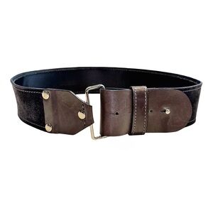 Zenobia | Italy | Wide Leather Belt | Dark Brown | Riveted Buckle | 39” x 2”